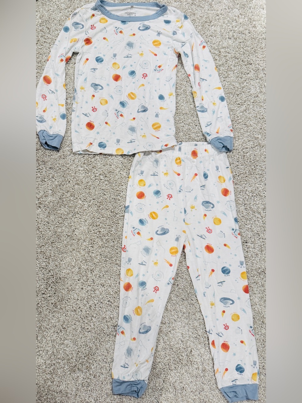 MilkBerry Kids Space Print bamboo Pajama Set Long Sleeve Pants 3T